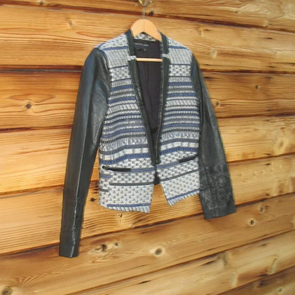 Sachin + Babi Black Leather Tweed Cropped Jacket